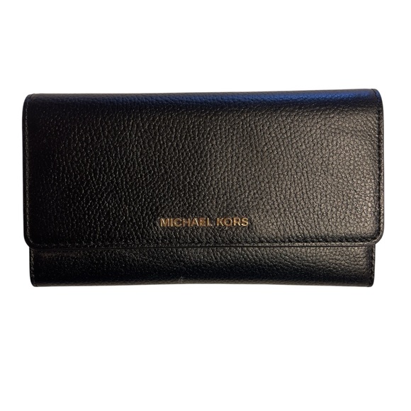Michael Kors Jet Set Black Leather Trifold Wallet NWT Sz OS - Picture 1 of 9